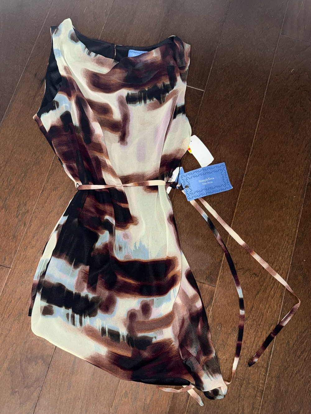 Simply Vera Vera Wang Brown, Cream & Black Abstract Print Sleeveless Top